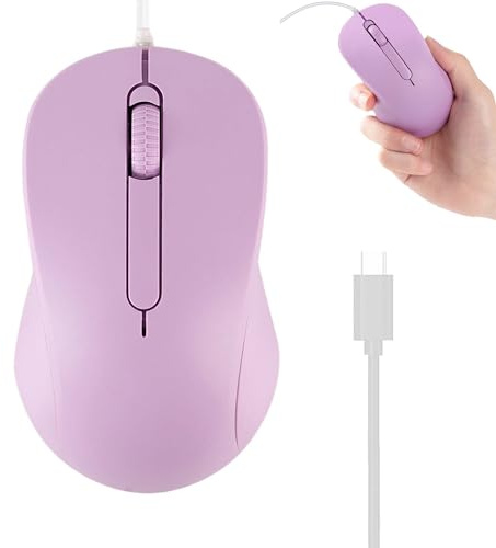Wired Mouse Type-C Portable Silent High-Precision Ergonomic Optical Mouse 3 Buttons Luminous Scroll Wheel Ambidextrous for Laptop Smartphone Tablet MacBook Office Home Travel Boy Girl Gift（Purple）