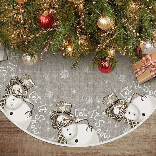 Artoid Mode Grey Snowman Snowflakes Christmas Tree Skirt, 48Inch/122cm Seasonal Winter Xmas Party Holiday Vintage New Year Tree Mat Cover Decoration