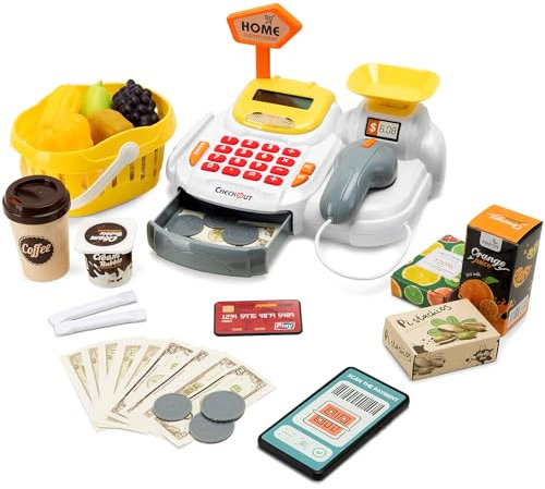 Growithu Kasse Kaufladen Kinder Spielzeug: Kinder Kasse mit Scanner und Sound - Supermarktkasse Rollenspiel Kinder für Mädchen ab 3 Jahren
