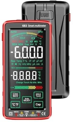 Multimètre professionnel 683 6000 points, Test de tension AC/DC, ampèremètre de courant, multimètre intelligent à écran tactile, Test de diode NCV(683 red pro)
