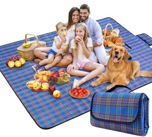 BAXIWUY Picknickdecke Strandmatte Camping Decke Stranddecke mit wasserdichter Unterseite Camping Zubehör Outdoor Decke für Strand, Picknick, Camping und Wandern 150 x 200 cm (Blue)