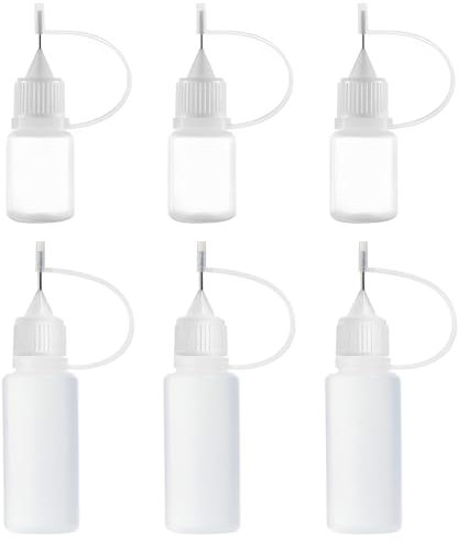 6 piezas aplicador de pegamento, aplicador de precisión, botellas de plástico, botella cuentagotas, botella exprimidora, aplicador de punta de aguja, botellas aplicadoras de pegamento (5ml/10ml)