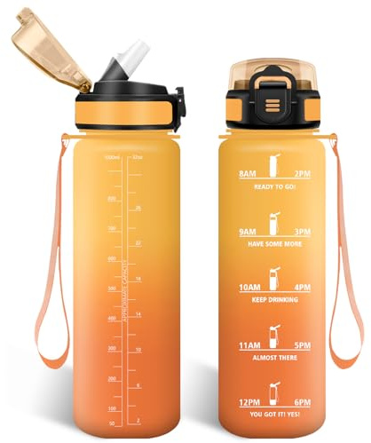 HoneyHolly Borraccia 1 Litro, Libre de BPA & A Prova di Perdita, Borracce con Cannuccia, Reutilizables, Borraccia Motivazionale, Water Bottle Palestra per Scuola, Palestra, Ufficio, Sport