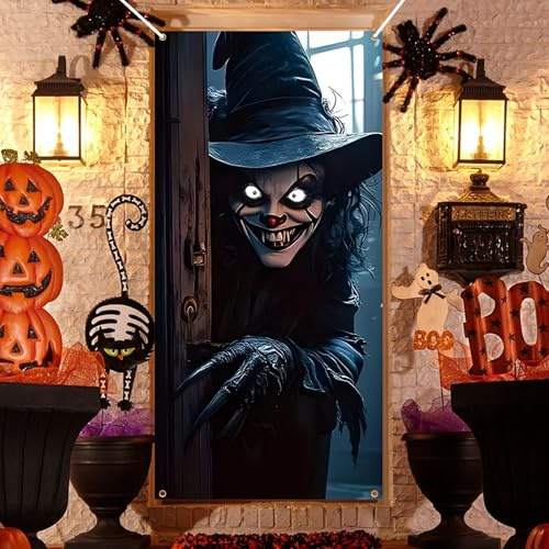 Striscione Decorazioni Porta di Halloween, 180 * 90cm Striscione per Porta di Halloween, Copertura per Por-ta e Finestra Hallo-ween Spettrale Grande Stris-cione, per Decorare Feste a Tema Hallo-ween