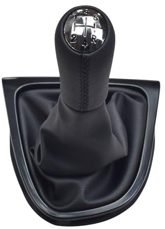 Hacreyatu 5-Gang-Leder-Schaltmanschette für Renault Clio IV 2012–2020 (schwarz, 5R Geschwindigkeit)