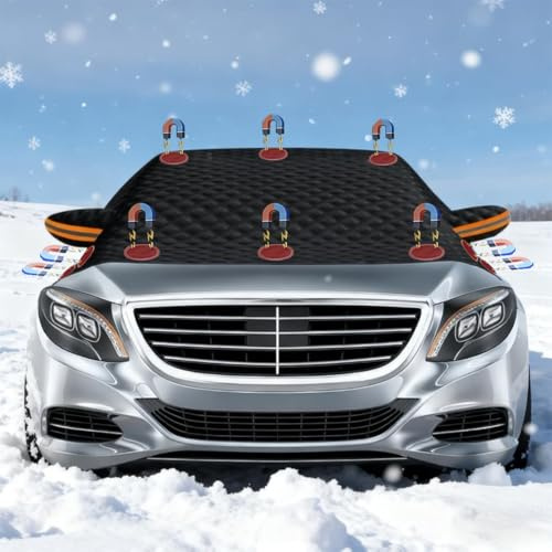 HONGECB Frontscheibenabdeckung Auto Magnetisch, Windschutzscheibenabdeckung mit 12 Magneten & Spiegelschutz, Frostabdeckung Winter, Sonnenschutz mit UV-Schutz Sommer, Faltbar