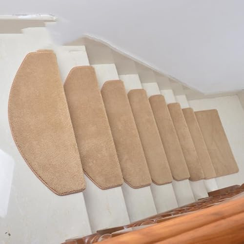 Non-Slip Stair Pads, Machine Washable Half Arc Stair Runner Mats, Solid Color Carpet Treads for Safety, Ideal for Elderly (100x24cm, Khaki)