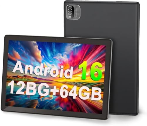 VASOUN Tablet 10 inch, Android 16 Tablets with 12(3 + 9 Expandable) GB RAM 64GB ROM,1280 x 800 HD IPS Display, Wifi, 1.6GHZ Quad Core Processor, Dual Camera, Bluetooth，Tablet PC (Black)