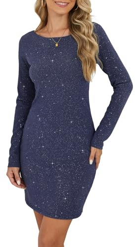 YUTILA Damen Glitzer Cocktailkleid mit Langarm (Lined, Non transparent) | Elegante Pailletten, Glänzendes Partykleid, Minikleid, Wie angegossen, Sexy, elegant zugleich für Abend & Festliche Anlässe