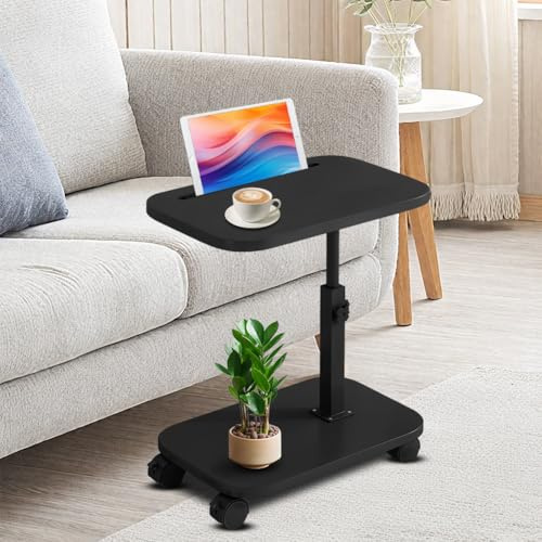 MIUUIPI Beistelltisch C Form mit Rollen, 360° Rotierbarer und Höhenverstellbar Sofatisch, Couchtisch, Kaffeetisch Side Table Sofa Table Betttisch für Wohnzimmer Schlafzimmer Bad Bett (Schwarz)