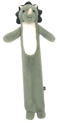 Long Hot Water Bottle with Plush Dinosaur Cover – 1 Litre Soft Tubular Heat Therapy Bottle for Bedtime Comfort, Neck, Back & Tummy (Green Dinosaur)