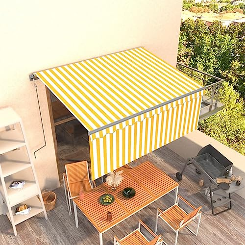 Automatische Gelenkarmmarkise 3,5x2,5m, Gelb-Weiß gestreift, UV- & Wasserbeständig, mit Volant, Aluminiumrahmen, für Balkon & Terrasse