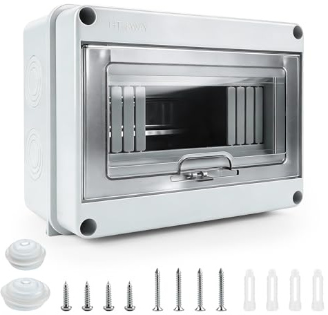 Boîte à fusibles en saillie IP65, disjoncteur FI (RCD), boîte de distribution en saillie, 63 A pour caravane/garage/atelier/villas
