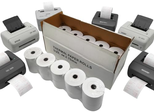 10x Rolls 44x70mm Thermal Till Rolls White Top-Coated Receipt Paper for Cash Registers