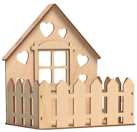 Niuhong Ostern Holzhaus Kinder Handwerk Mit Zaun Dekorative Hausform Bastelset Holz Basteln Dekorieren Bemalen Holzbausatz Unbemalt Hobby DIY Handgemachte Geschenke (A)