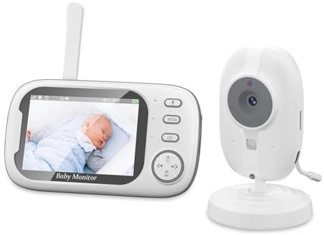 Bosiyrggrl Monitor de VíDeo para BebéS, Cuidador de BebéS, Pantalla IPS de 3,5 Pulgadas, Monitor de CáMara para BebéS, Alerta de AlimentacióN de CancióN de Cuna, Enchufe de la UE