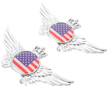 VALICLUD Lot de 2 Autocollants Métal Drapeau Américain Argenté pour Voiture et Camion, Insignes Résistants aux Intempéries avec Ailes, Accessoires Auto Patriotiques, Décoration Extérieure