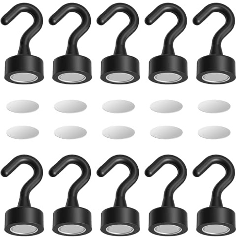 RICKMASK Magnethaken Weiß, 10 Stück 2KG Neodym Magnete mit Haken, Mini Extra Starke Magnetische Haken für, Grill, Zuhause, Küche, Büro, Camping (Schwarz)