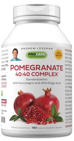 ANDREW LESSMAN Pomegranate 40-40 Complex 180 Capsules - All-Natural, High-Potency Extract to Protect Your Body from Free Radical Damage. No Sugar, Calories, Sweetener, Preservatives. No Additives