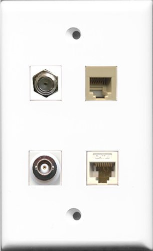 RiteAV - Cavo coassiale TV-tipo F e 1 porta telefono RJ11 RJ12 beige e 1 porta BNC e 1 porta Cat6 Ethernet bianco