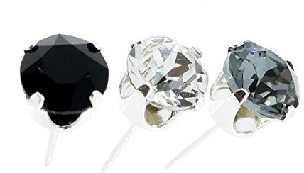 Pewterhooter Sterling Silver Single Studs for Men, Diamond White, Black Diamond, and Black Crystal, Gift Box