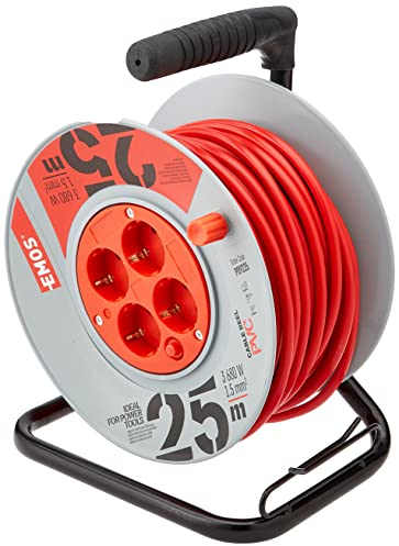 EMOS - Kabeltrommel 25m - 4 Schuko-Steckdosen - 230 V, 16 A, 3680 W - hochwertige PVC-Isolierung - H05VV-F3G 1,5 mm2 - Überhitzungsschutz - IP20 für Innen