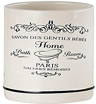 axentia Zahnputzbecher Paris, Badausstattung, Zahnbürstenhalter für das Badezimmer, rund, Becher als Badaccessoire, WC-Zubehör aus Keramik, ca. 7,4 x 7,4 x 11,5 cm, altweiß