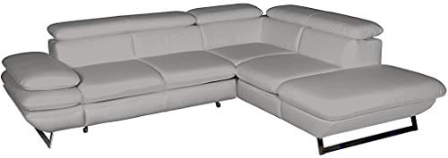 Mivano Ecksofa Prestige / Couch in L-Form mit Ottomane / Kopfteile und Armteil verstellbar / 265 x 74 x 223 / Kunstleder, hellgrau