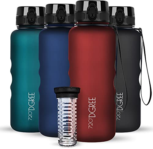 720°DGREE Trinkflasche “uberBottle“ 350ml, 500ml, 650ml, 1l, 1,5 Liter softTouch +Früchtebehälter - Auslaufsicher, BPA-Frei - Wasserflasche für Kinder, Schule, Sport, Fahrrad, Gym, Outdoor