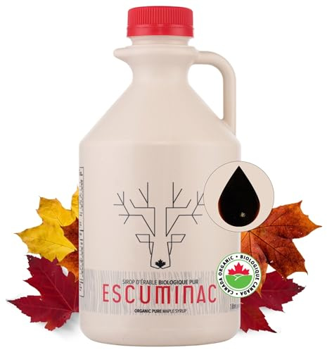 Escuminac Sirop d’Érable Très Foncé Bio 1 L Grade A | Goût puissant idéal pour cuisine et recettes avec origine canadienne.