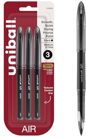 Uni-Ball Uni-Ball AIR Rollerball Pens Fine Point, 0.7mm, Black, 3 Pack