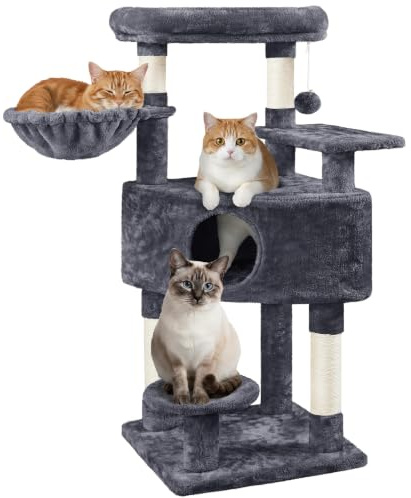 Yaheetech 117 cm Cat Tree for Indoor Cats with Large Top Perch, Dark Grey | Cat Tower, Sisal Scratching Posts, Larger Condo, Cat Basket, Stable Structure