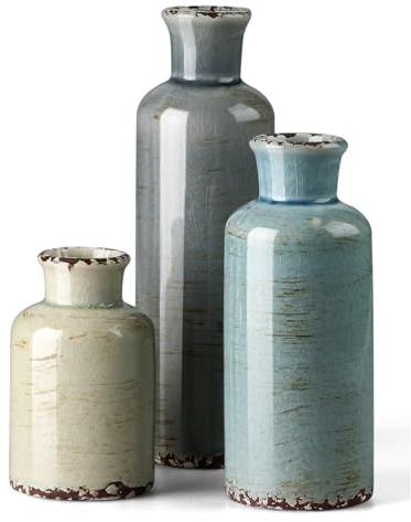 CwlwGO- Ceramic Vase Set of 3, Small Flower Vases for Home Decoration, Modern Farmhouse Decor, Living Room Kitchen Table Centerpieces, Shelf, Mantel, Fireplace and Entrance Decorations-Multicolor.