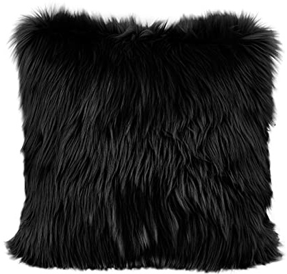 LIGICKY Kunstfell Kissenbezug Einfarbig Plüsch Weich Künstlich Pelz Throw Kopfkissenbezug Kissenhülle Dekorative Rechteck Kissen Dekokissen für Sofa Schlafzimmer Auto (Schwarz, 40 x 40 cm)