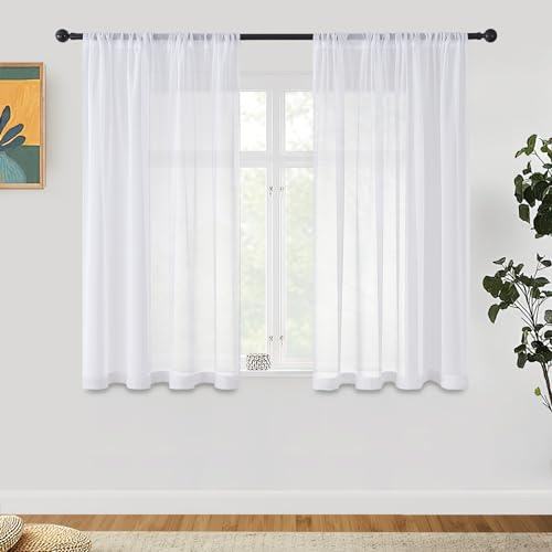 CUTEWIND Cortinas Salon Ventana Visillo Transparente Moderno para Dormitorio Habitación Comedor Cocina Cuarto Sala de Estar 2 Unidades 140 x 145cm Blanco con Rod Bolsillo