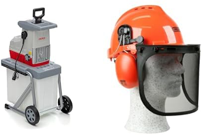 IKRA 81002880 Elektro Gartenhäcksler Walzenhäcksler ILH 3000 A & Oregon Yukon Kettensägen-Sicherheitshelm mit Gehörschutz und Netzvisier