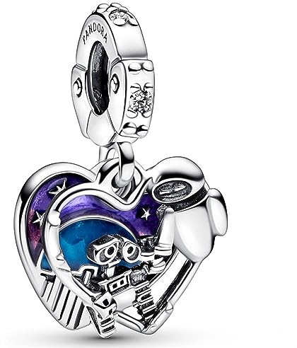 PANDORA Disney Pixar Wall-E & Eve Glow-in-the-dark Charm-Anhänger aus Sterling Silber, mit Cubic Zirkonia verziert, aus der Disney x PANDORA Collection, 792518C01