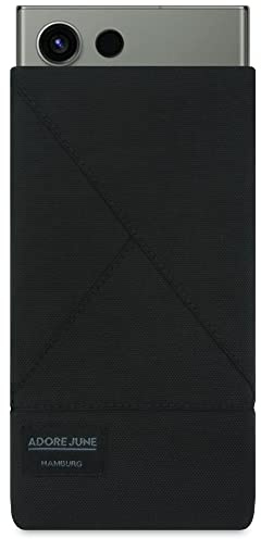Adore June Tasche Triangle kompatibel mit Galaxy S25 Ultra / S24 Ultra / S23 Ultra / S22 Ultra, Elegante Handytasche aus widerstandsfähigem Textil-Stoff mit Display-Reinigungseffekt, Schwarz