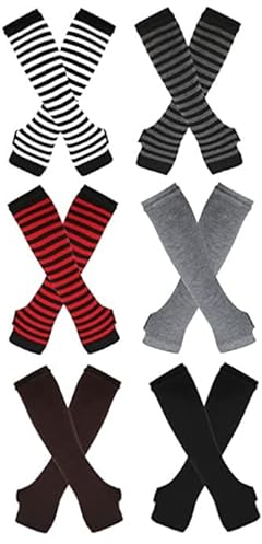 KOMUNJ 6 Paar Frauen Lange Fingerlose Handschuhe, fingerlose Handschuhe dehnbare Fäustlinge gestrickte Armstulpen für Handgelenk mit Daumenloch Über (5-Stile)