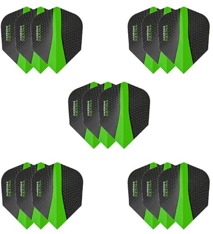 Harrows Retina Dart Flights, 5 x Sets Dart-Flights (insgesamt 15 Flights), 100 Mikron Dart-Flights, Premium-extra stark, hergestellt in Großbritannien, professionelles Dart-Zubehör, grüne Dart-Flights