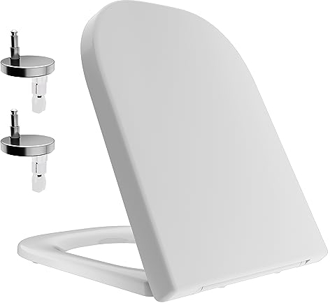 Sedile WC WHYFONE Copriwater Urea-Formaldeide Chiusura Ammortizzata Tavoletta WC con Sgancio Rapido, Facile da Montare, Materiale Antibatterico Coperchio Toilet Seat, Bianco (445x345)