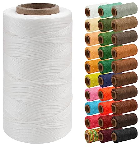 Uiopa Wachsfaden, 1mm x 200m Flacher Ledergarn Gewachst, Leder Nähen Faden Sattlergarn Gewachste für Nähprojekte, Reparatur, Buchbinden, DIY Basteln