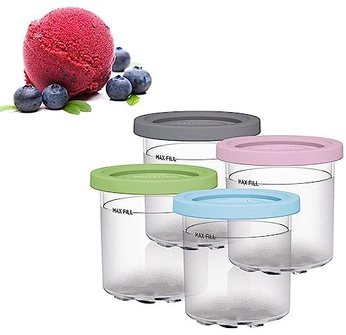 Gfamous 4 Creami Pint Behälter Für Ninja Creami,Ersatzbehälter für Ninja,Eisbehälter Für Speiseeis Mit Deckel,Creami Pints und Deckel,Ice Cream Pints mit Eismaschine der Serie NC301 NC300 NC299AMZ
