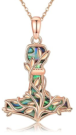 CUPENDA Thor Hammer collana in argento Sterling Mjolnir albero della vita ciondolo vichingo gioielli vichinghi regalo da donna, 36mm x 24mm, 18 inches + 2 inches adjustable, Argento sterling, Non