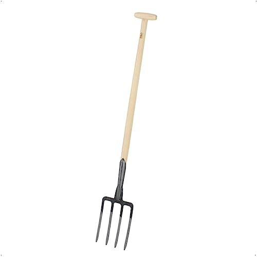 D&O - Grabegabel 4 Zinken - Geschmiedeter Borstahl - Spatengabel 90cm Stiel | Garten-Umgrabegabel mit Eschenholz-T-Stiel und Schwanenhals - Gesamtlänge 120 cm - Arbeitsbreite 19 cm für Bodenarbeiten