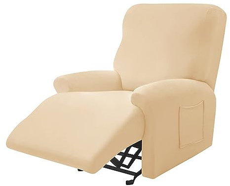 Highdi Stretchhusse für Relaxsessel Komplett Sesselschoner, Stretch Relaxsessel Bezüge - Einfarbig Elastisch Sesselbezug für Fernsehsessel Liege Sessel (Creme Farben,1 Sitzer)