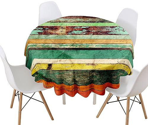 Lukery Tischdecke Abwaschbar Gartentischdecke, 3D Holzmaserung Tischdecke Rund Tischdecken Tischtuch Outdoor Indoor, Tisch Schutz für Geburtstag Hochzeit Festival (Durchmesser 180cm,Dunkelgrün)