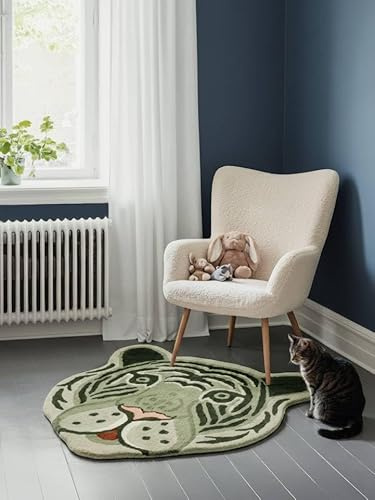 RugVista Fun Tiger Kinderteppich, 100 x 100 cm, Grün | Niedriger Stapel, Nur chemische Reinigung, Oeko-Tex 100, Ohne gefährliche Chemikalien, Kinderzimmer