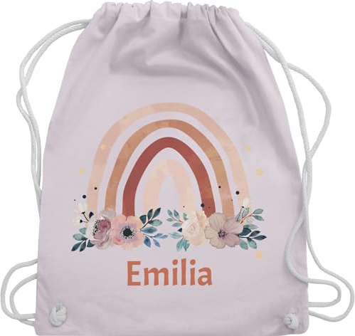 Turnbeutel Rucksack - Boho - Geschenk Regenbogen mit Name personalisiert I Rainbow - Unisize - Pastell Rosa - personalisierter beutel kindergartenbeutel bohemian blume stoffbeutel