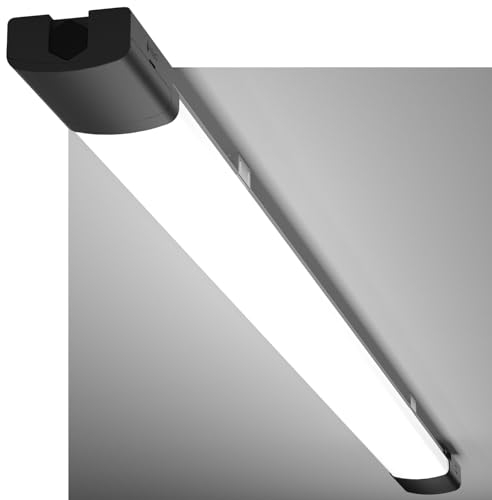 Modlicht LED Feuchtraumleuchte 150CM mit 45W 5000k Kaltlweiß 4950Lumen, Ultraslim Deckenleuchte Feuchtraum Flach Wasserfest IP65 Wannenleuchte Werkstattlampe für Keller Garage, Schwarz